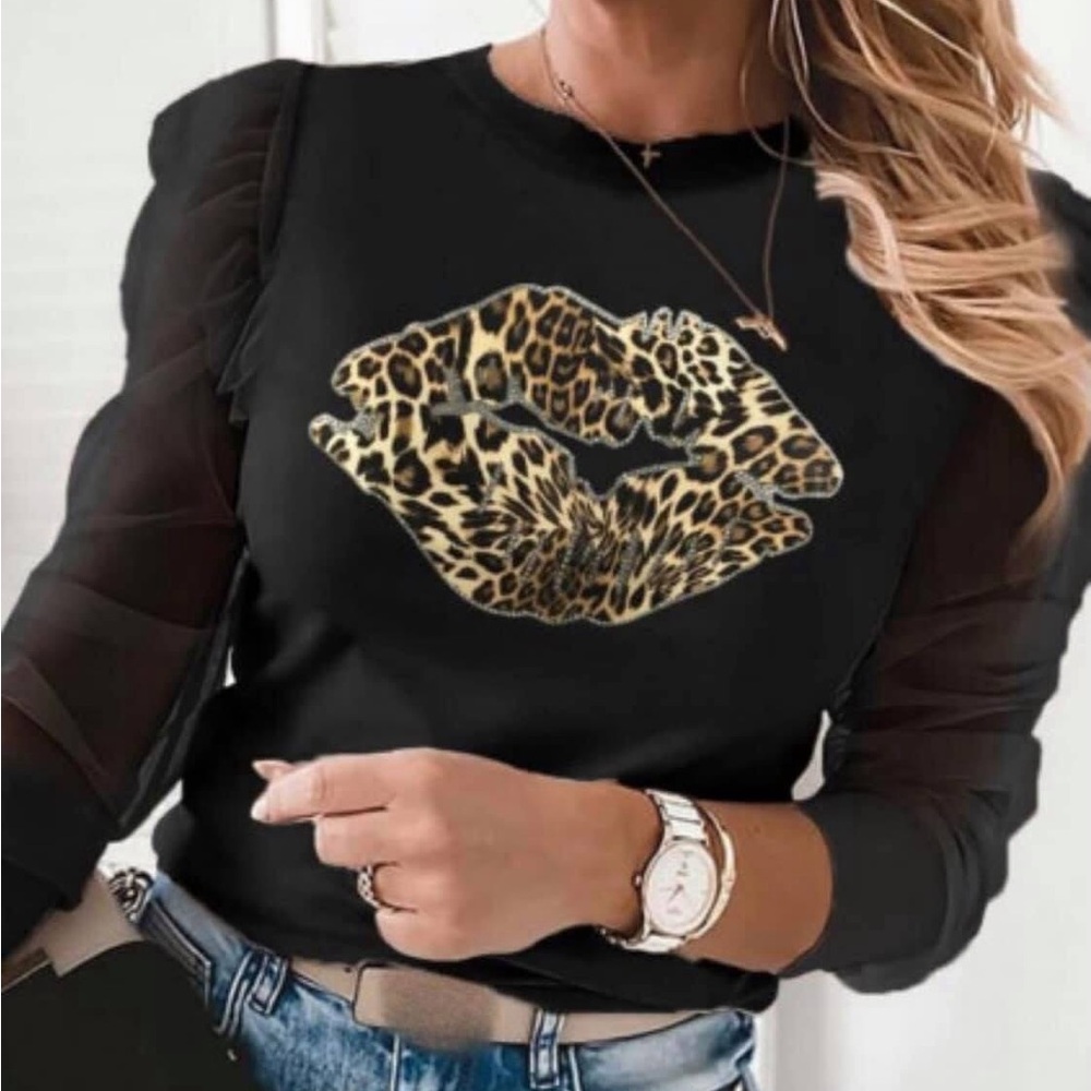 Leopard Print Black Top